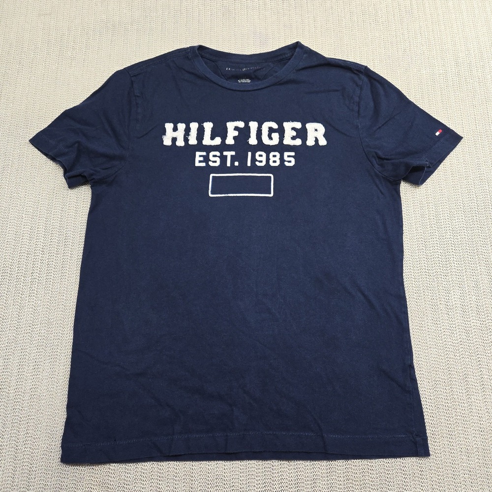 Tommy Hilfiger Shirt Mens Medium Navy Blue Hilfiger Est 1985 Graphic Tee